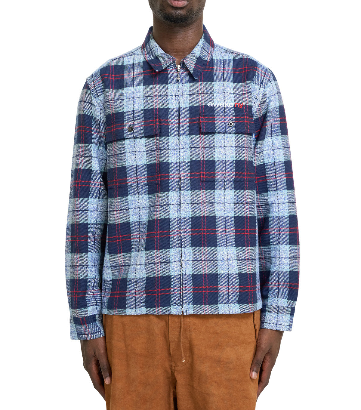 Awake NY Flannel Zip Shirt Blue