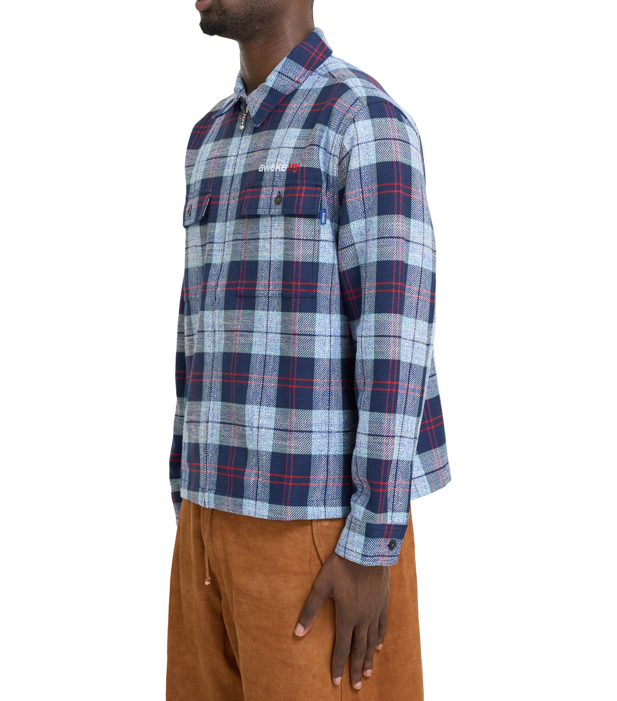 Awake NY Flannel Zip Shirt Blue