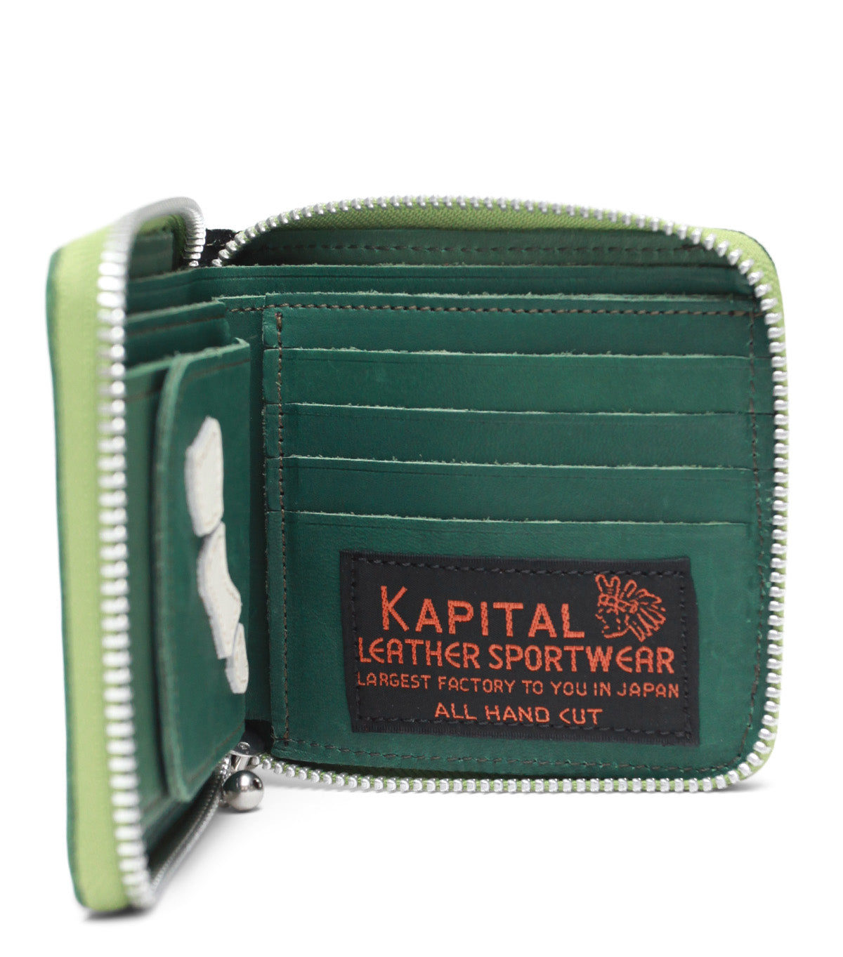 Kapital Thumb-Up Bone Hand Zip Wallet Green