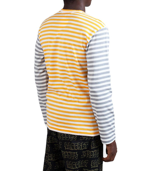 CdG PLAY Bi-Color Striped Long Sleeve T-Shirt Yellow