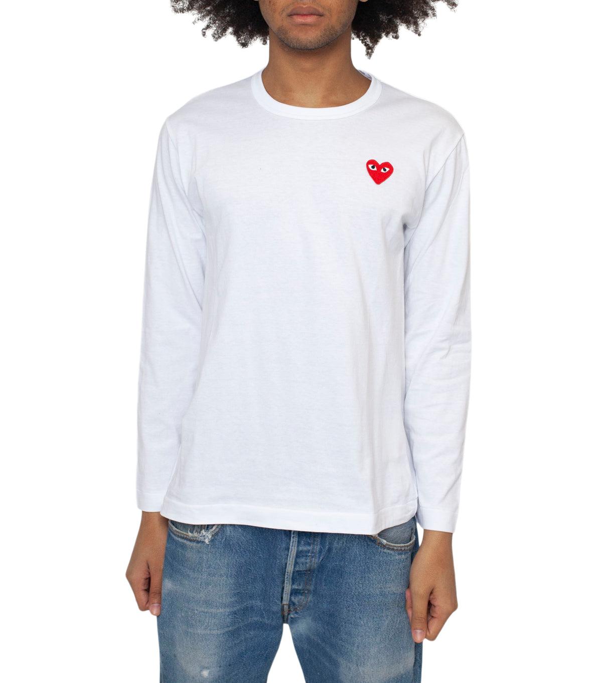 Cdg PLAY Red Heart Long Sleeve T-Shirt White | SOMEWHERE