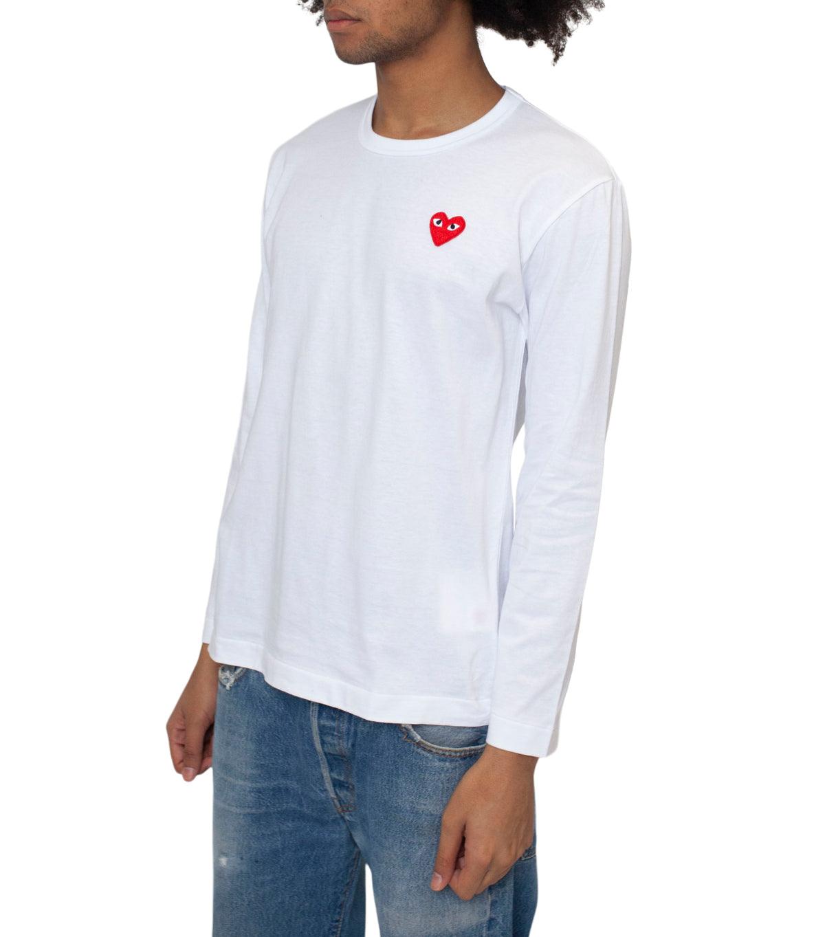 Cdg PLAY Red Heart Long Sleeve T-Shirt White | SOMEWHERE