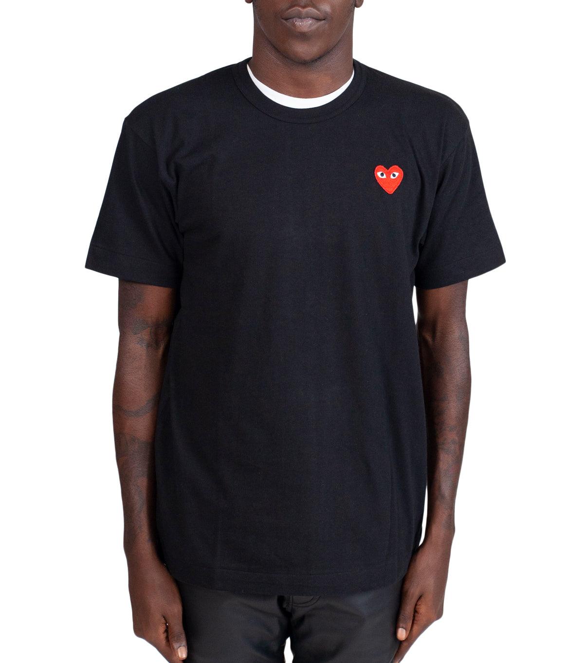 CdG PLAY Single Red Heart T-Shirt Black | SOMEWHERE