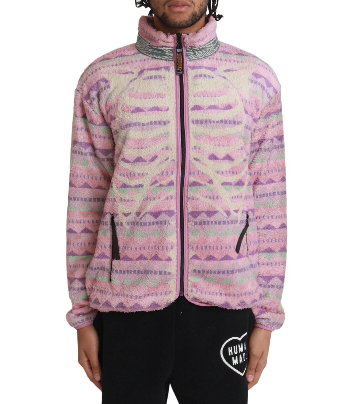 Kapital Ashland Stripe & Bone Fleece Zip Blouson Pink | SOMEWHERE