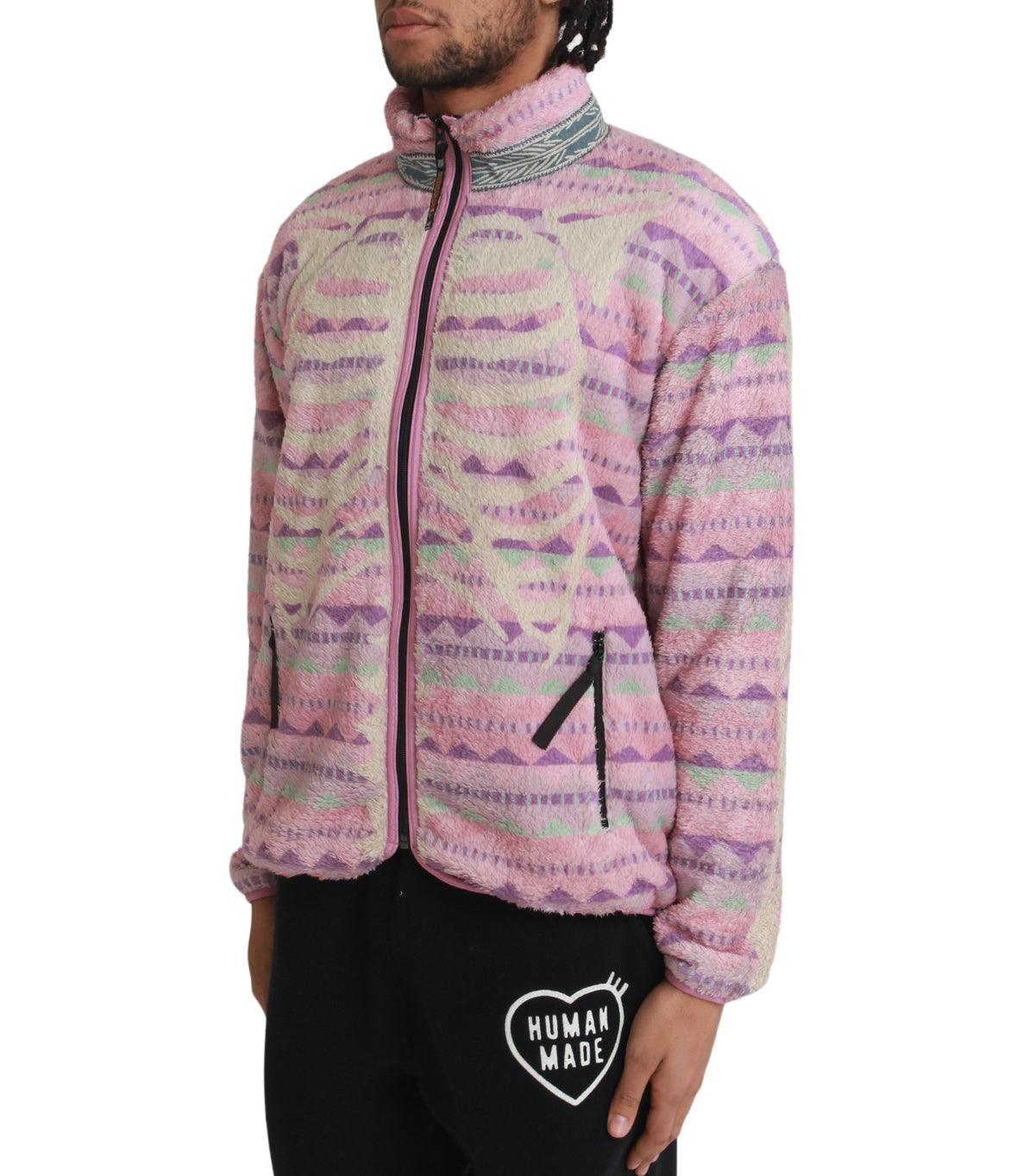 Kapital Ashland Stripe & Bone Fleece Zip Blouson Pink | SOMEWHERE