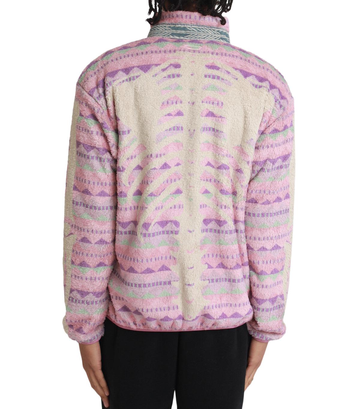 Kapital Ashland Stripe & Bone Fleece Zip Blouson Pink | SOMEWHERE