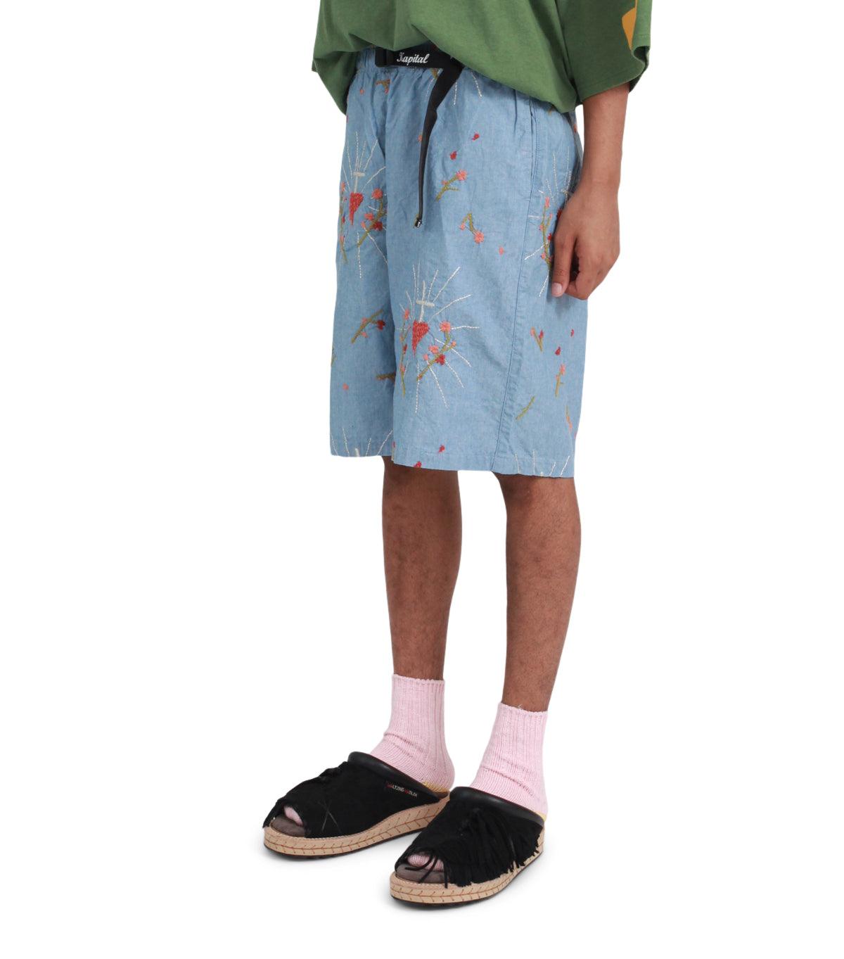 Kapital Chambray Corazon Embroidery Easy Shorts Sax | SOMEWHERE