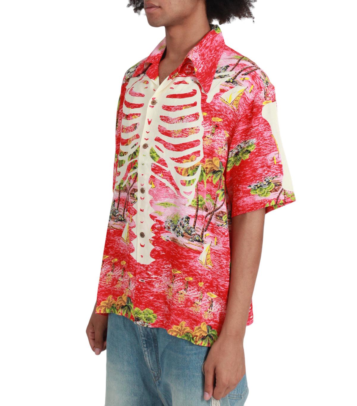 Kapital Rayon Kamehameha Bone Wrangle Collar Aloha Red | SOMEWHERE