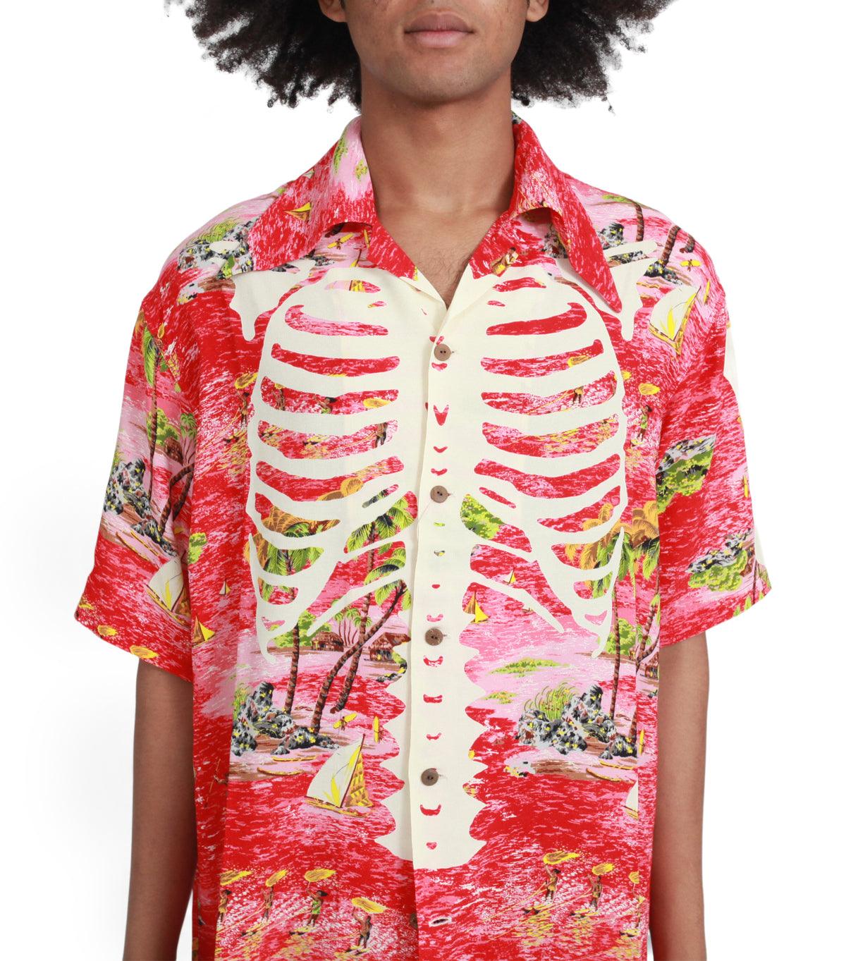Kapital Rayon Kamehameha Bone Wrangle Collar Aloha Red | SOMEWHERE