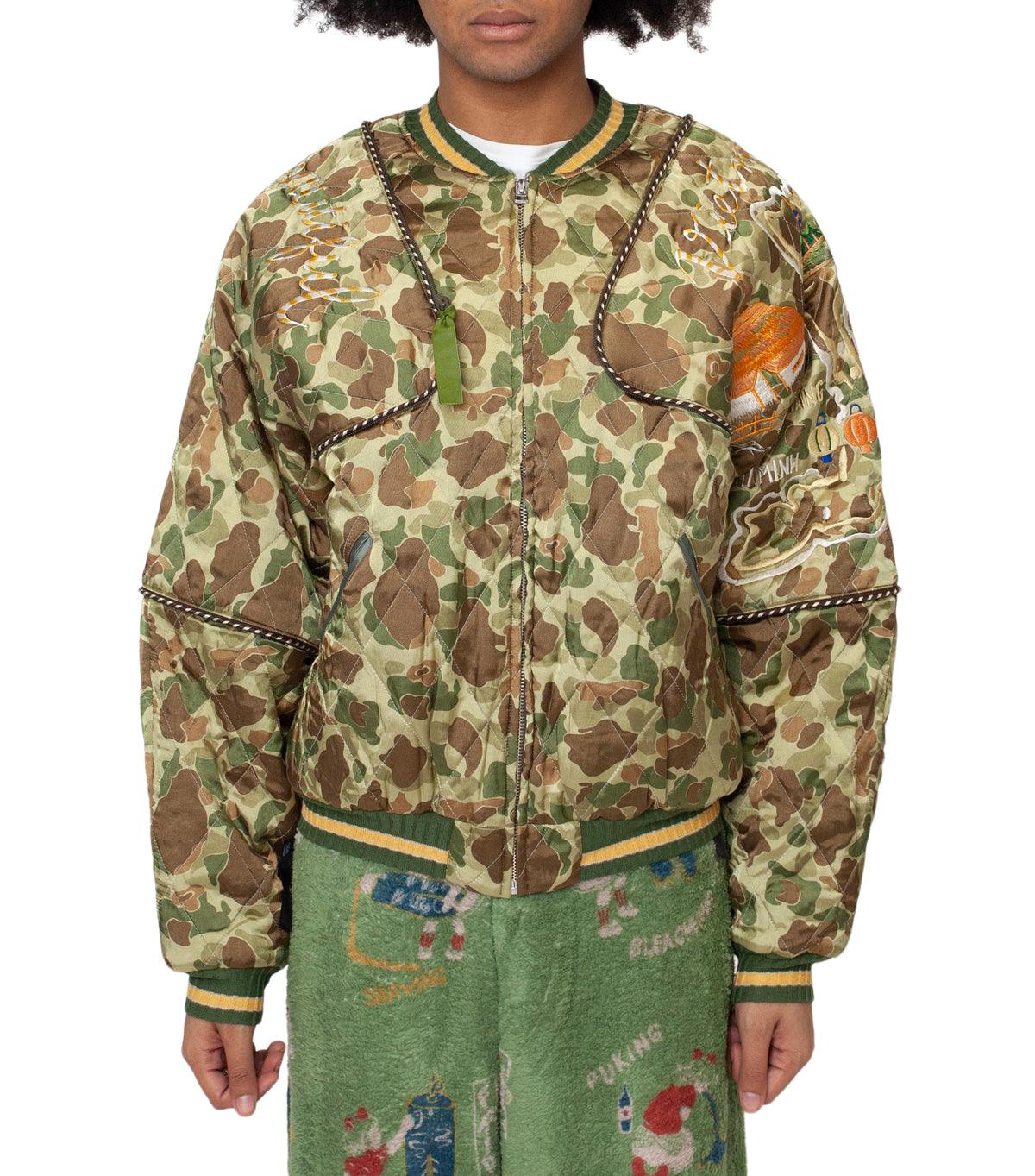 Kapital Rayon Satin Quilting Camo Sham Bomber Jacket (Beautiful Vietnam) Khaki | SOMEWHERE
