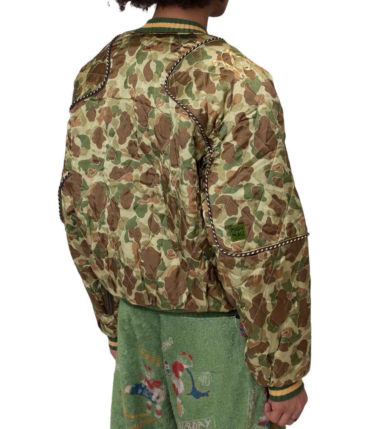 Kapital Rayon Satin Quilting Camo Sham Bomber Jacket (Beautiful Vietnam) Khaki | SOMEWHERE