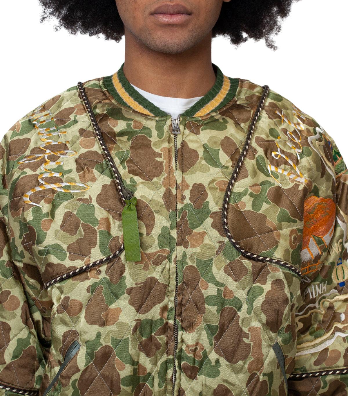 Kapital Rayon Satin Quilting Camo Sham Bomber Jacket (Beautiful Vietnam) Khaki | SOMEWHERE