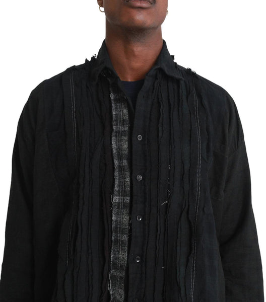 Needles Flannel Shirt Ribbon Wide Over Dye Black | SOMEWHERE