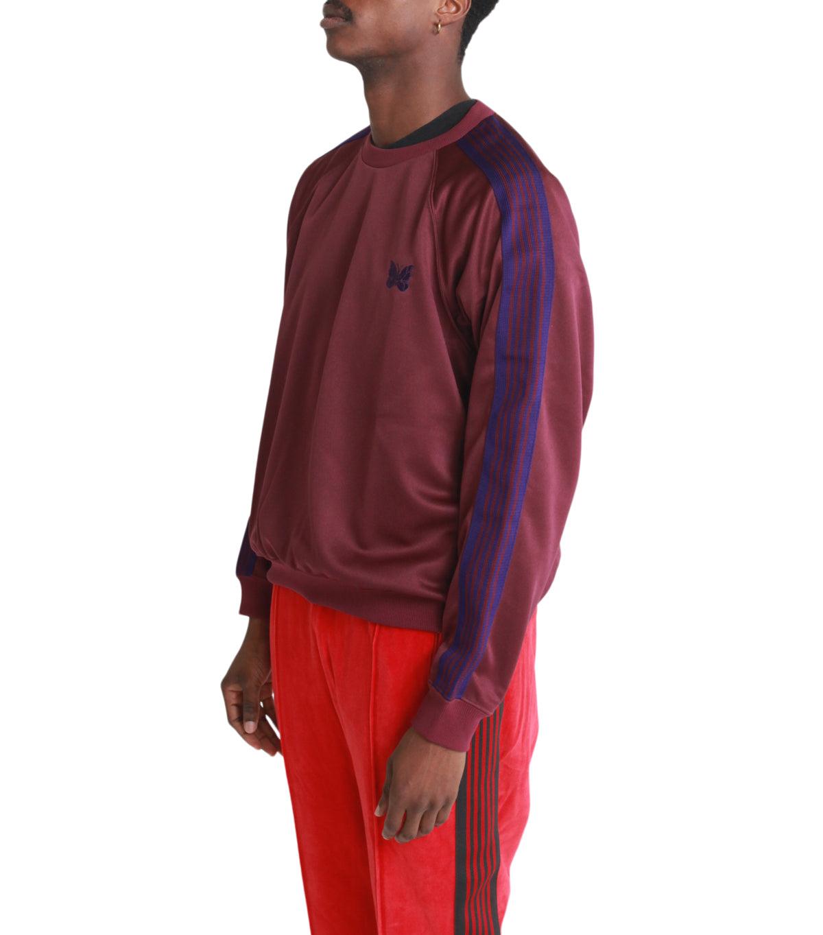 Needles Track Crew Neck Shirt Poly Smooth Burgundy | SOMEWHERE
