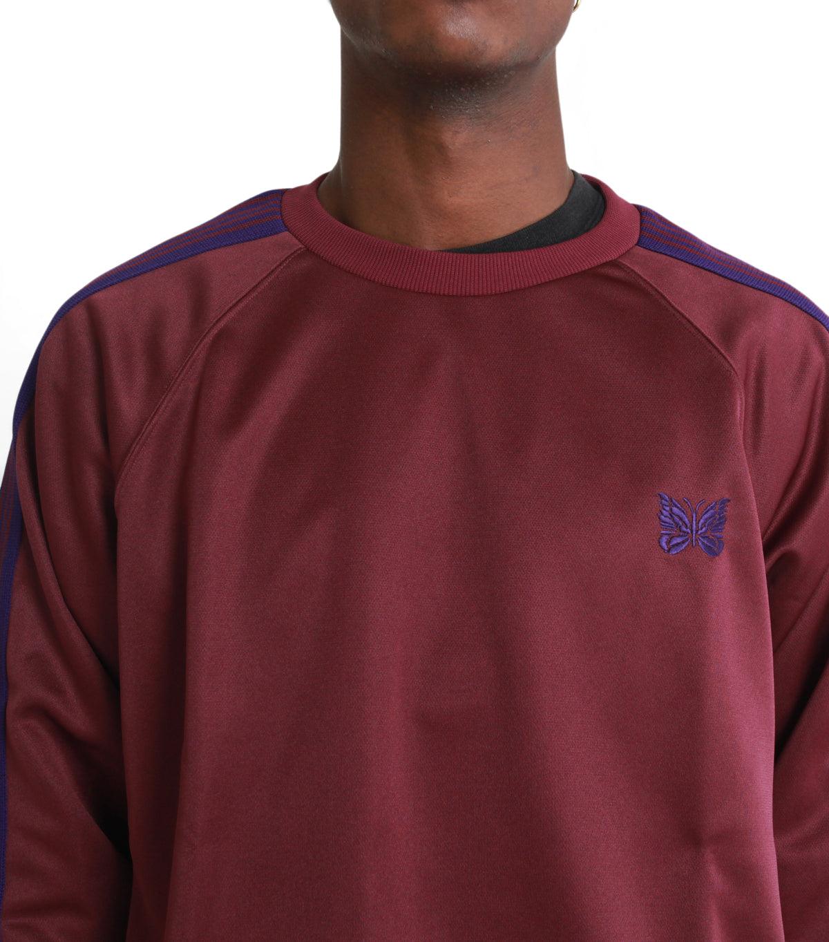 Needles Track Crew Neck Shirt Poly Smooth Burgundy | SOMEWHERE