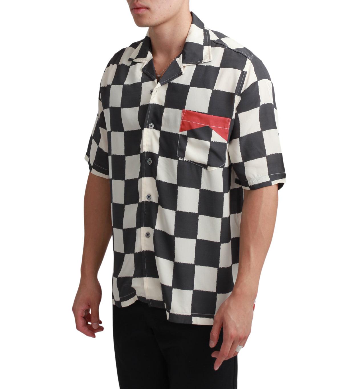 Rhude Silk Printed Broken Checker Shirt Ivory Black | SOMEWHERE
