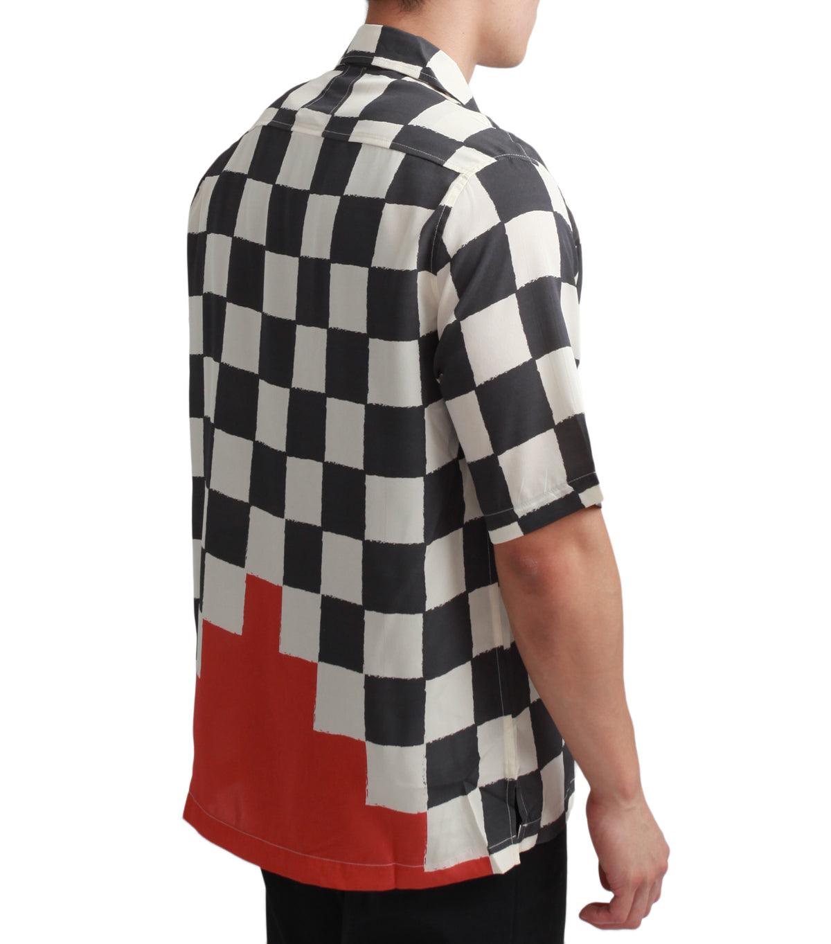 Rhude Silk Printed Broken Checker Shirt Ivory Black | SOMEWHERE