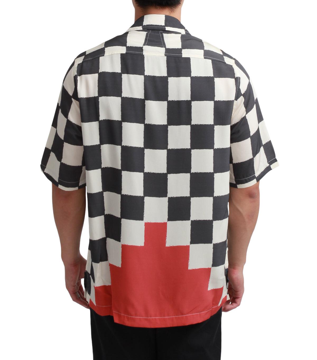 Rhude Silk Printed Broken Checker Shirt Ivory Black | SOMEWHERE
