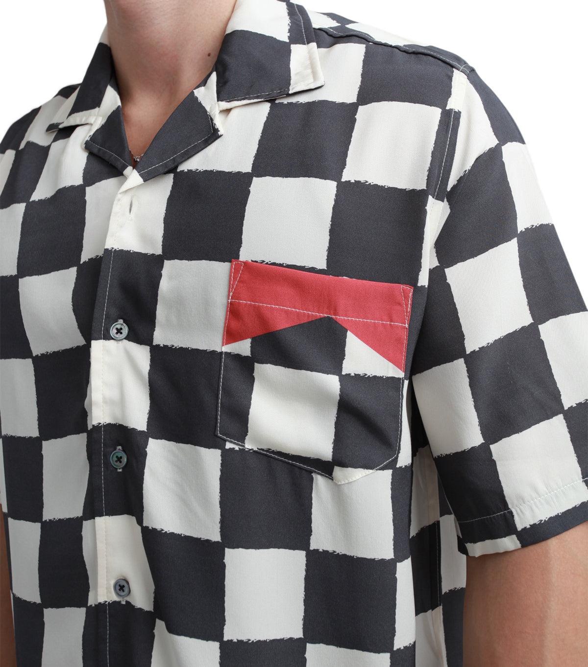Rhude Silk Printed Broken Checker Shirt Ivory Black | SOMEWHERE