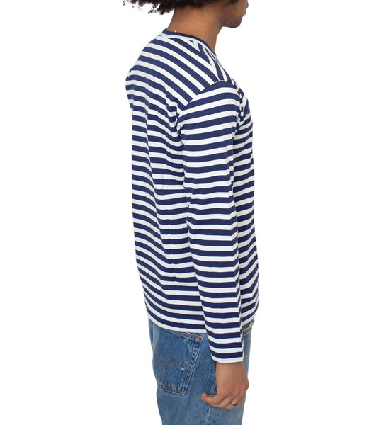 CdG PLAY Invader Striped Long Sleeve T-Shirt Navy