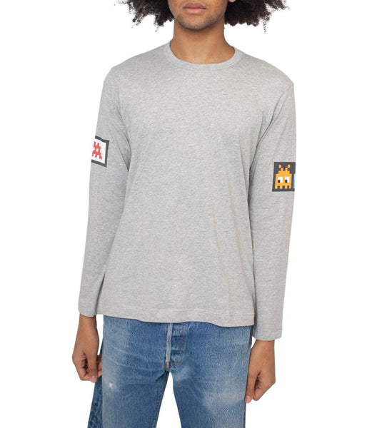 CdG SHIRT Long Sleeve Invader Graphic T-Shirt Grey