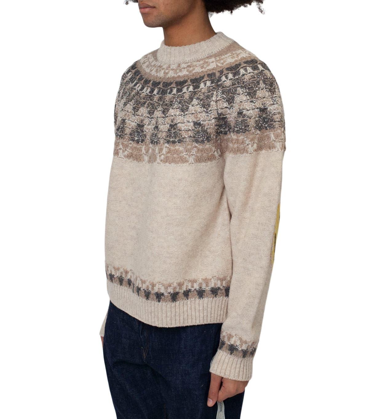 Kapital 5G Wool Nordic Smilie Patch Raglan Sweater Beige | SOMEWHERE