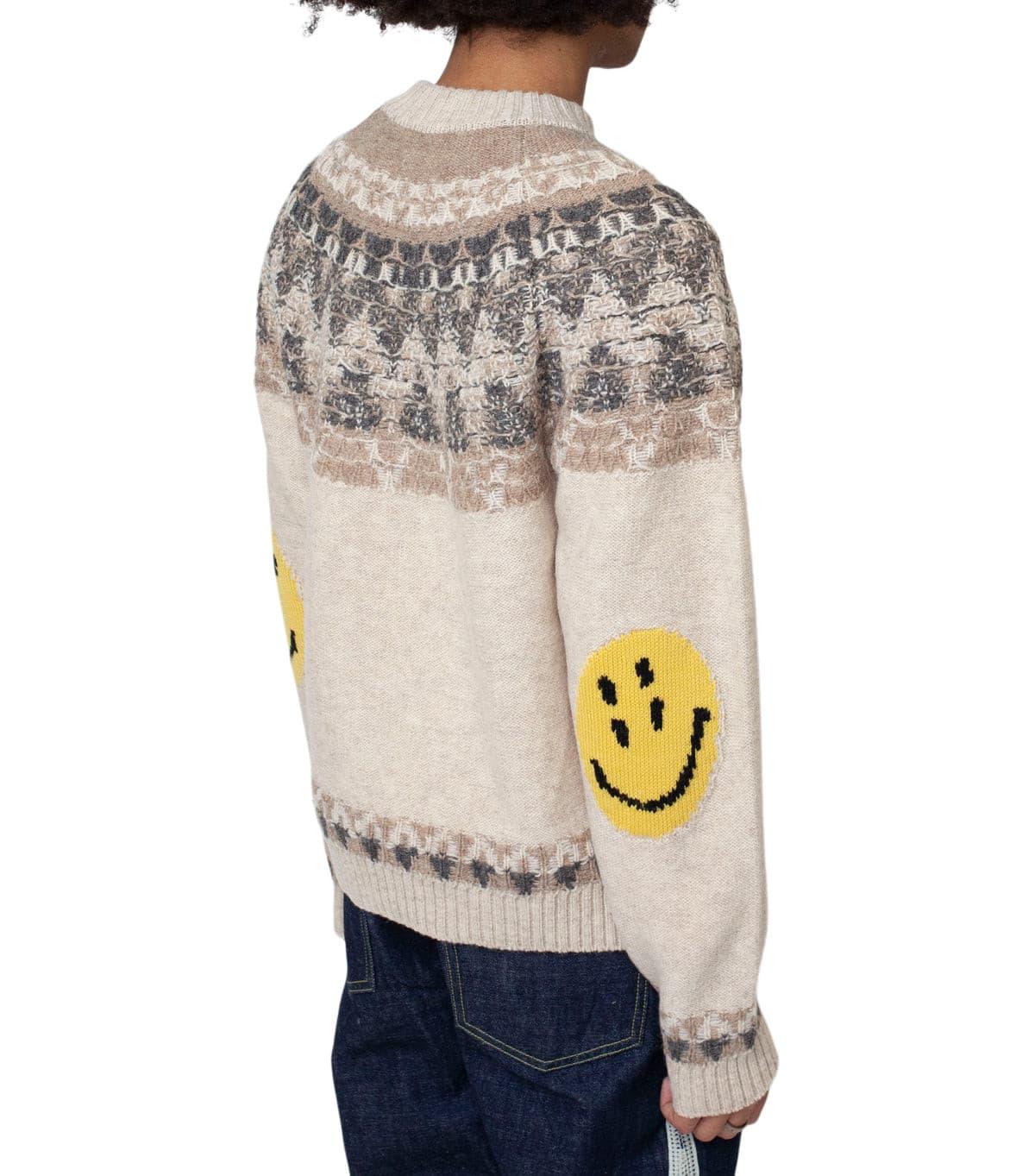 Kapital 5G Wool Nordic Smilie Patch Raglan Sweater Beige | SOMEWHERE