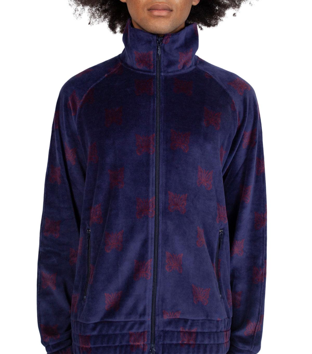 Needles Papillon Velour Track Jacket Navy Bordeaux | SOMEWHERE
