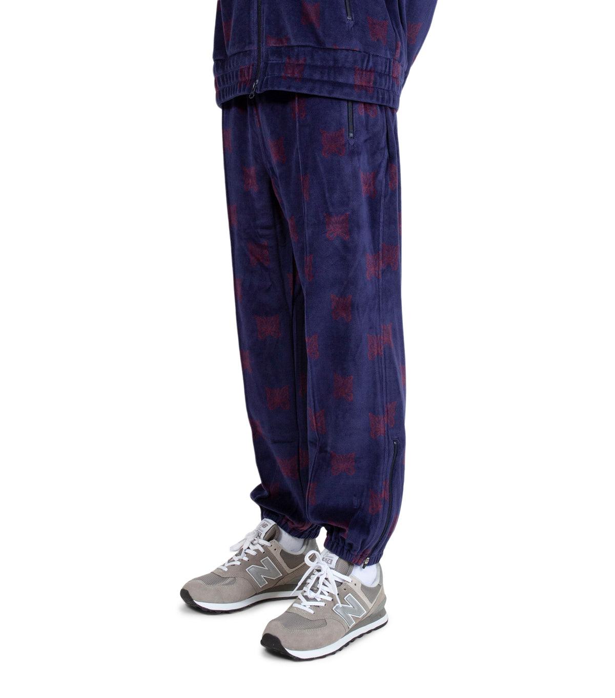 Needles Papillon Velour Zipped Track Pants Navy Bordeaux | SOMEWHERE