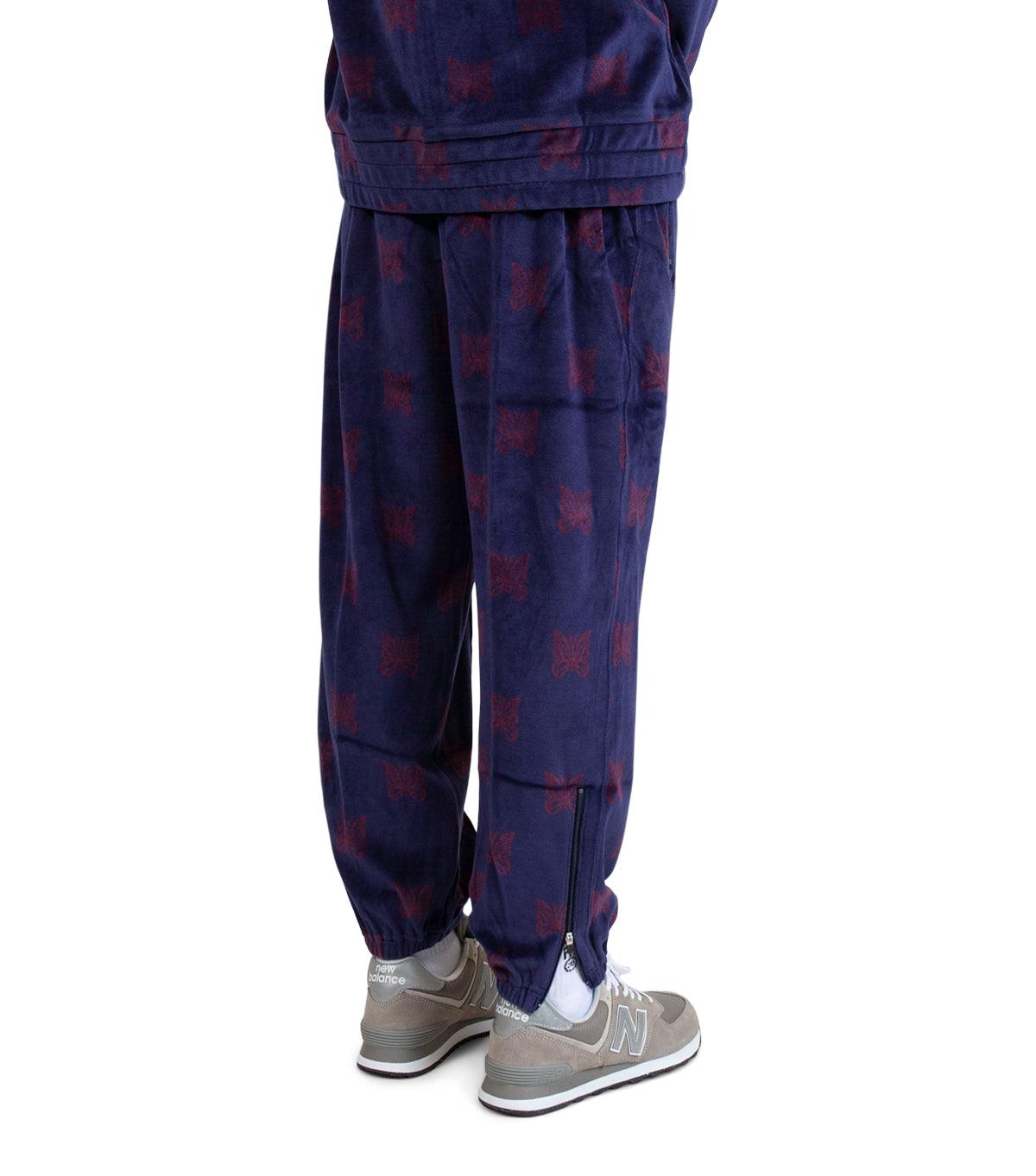 Needles Papillon Velour Zipped Track Pants Navy Bordeaux | SOMEWHERE