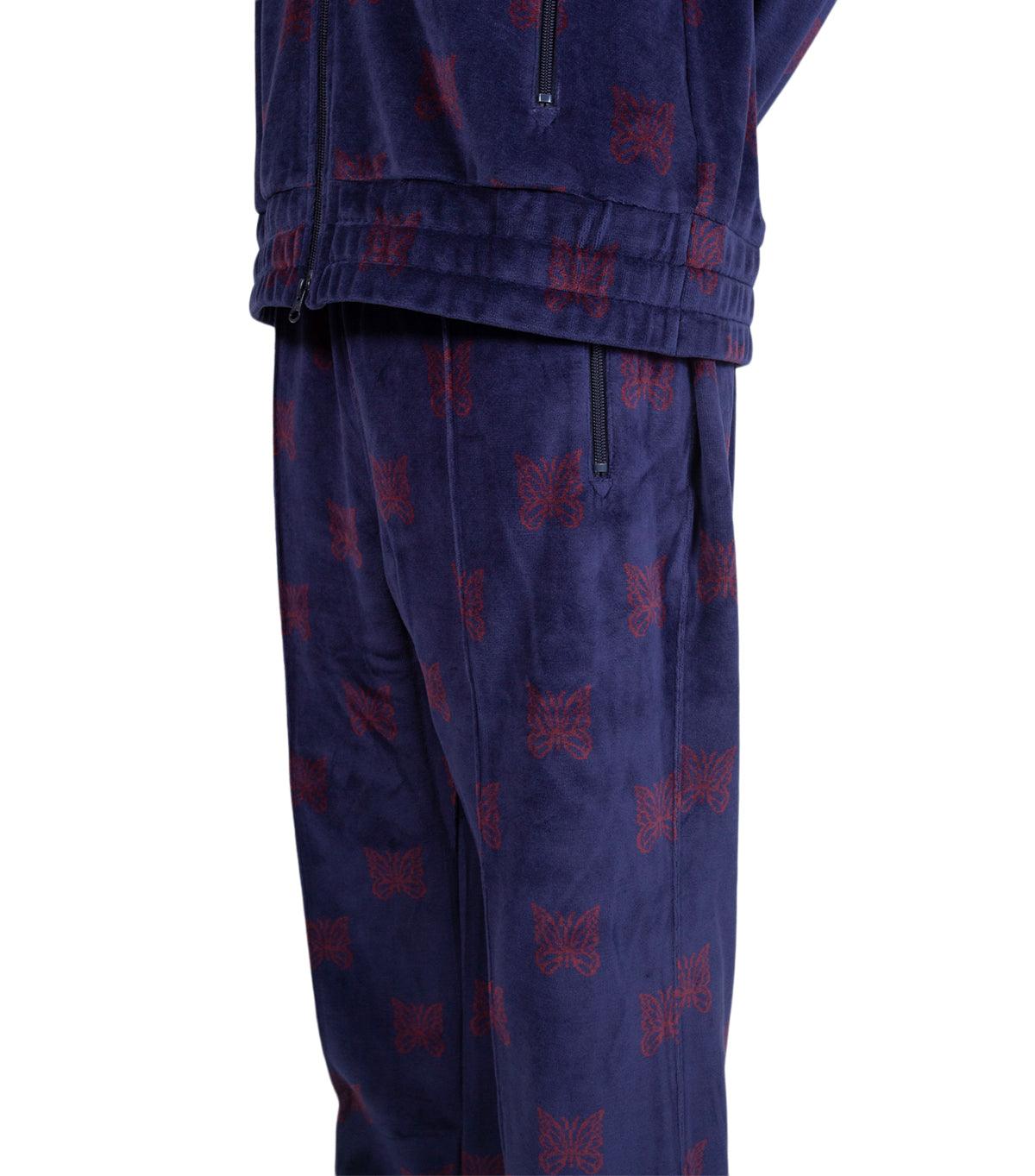 Needles Papillon Velour Zipped Track Pants Navy Bordeaux | SOMEWHERE