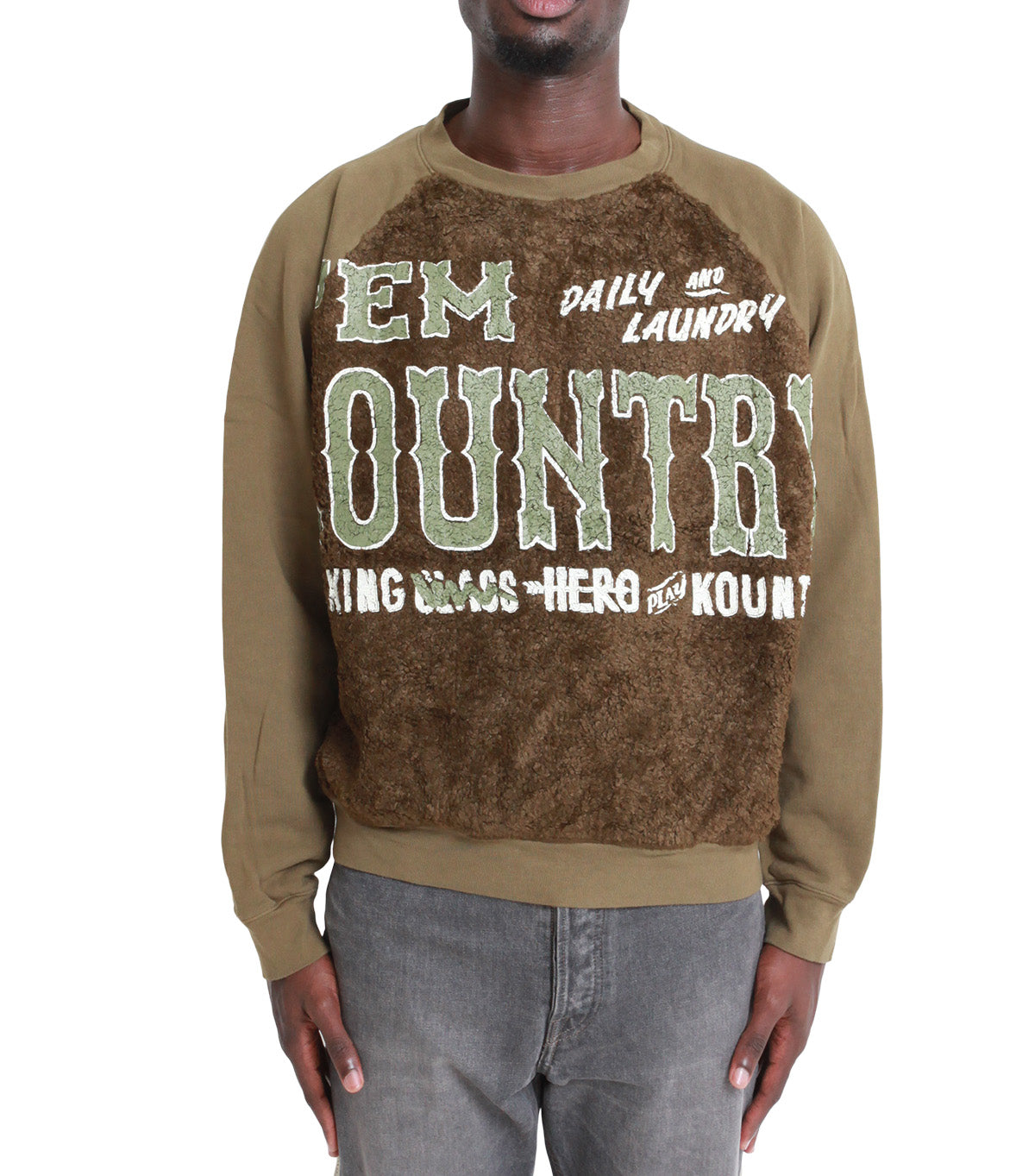 Kapital 30/-Swt Knit X Fur Grizzly Sweatshirt ('Em Kountry) Khaki