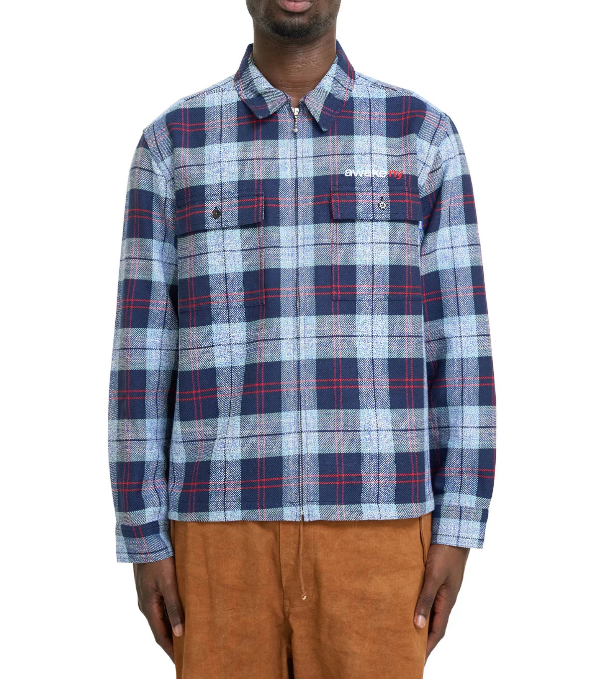 Awake NY Flannel Zip Shirt Blue