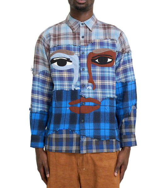 KidSuper Face Patchworked Flannel Blue