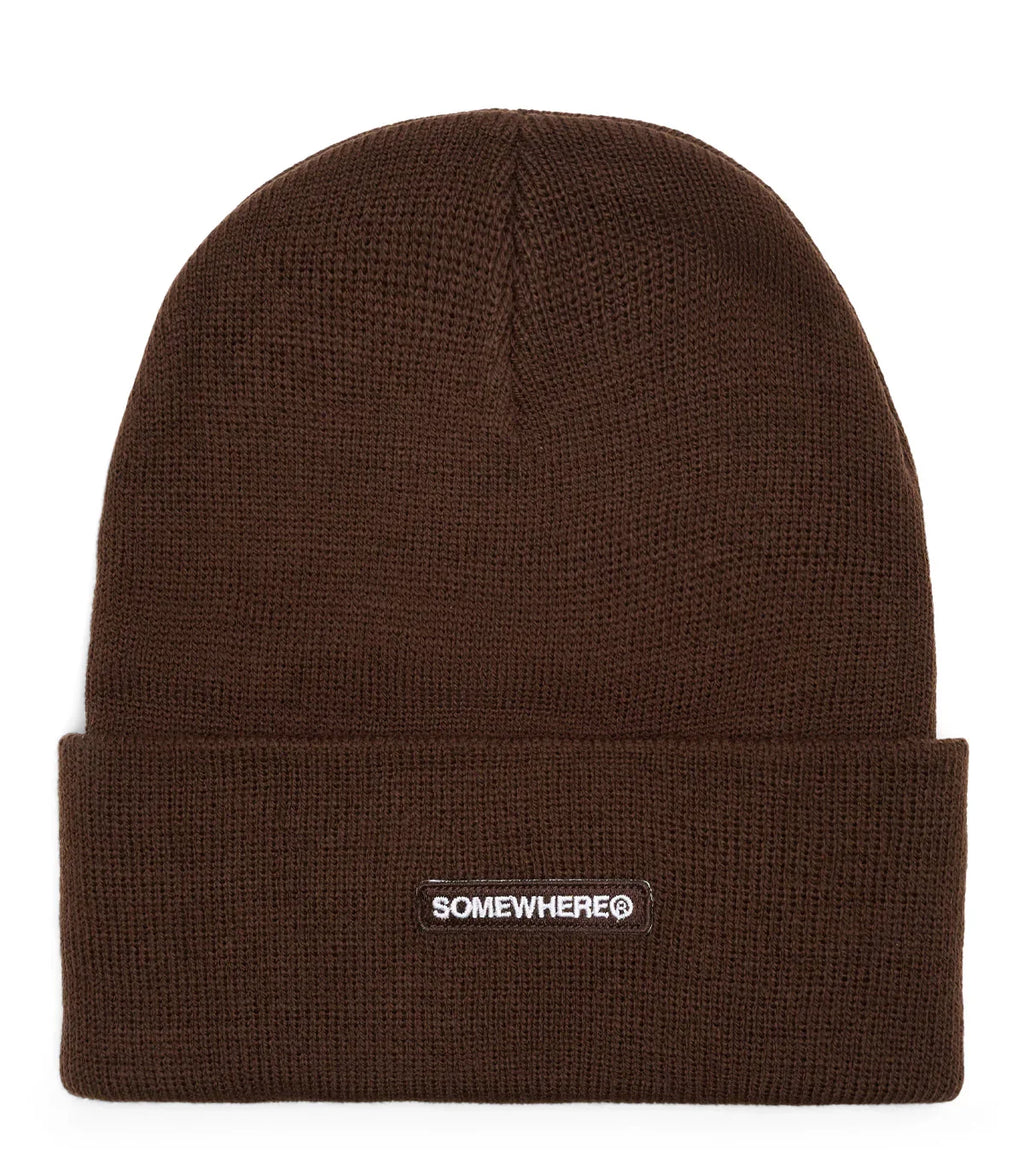 SOMEWHERE Patch Logo Winter Beanie Brown