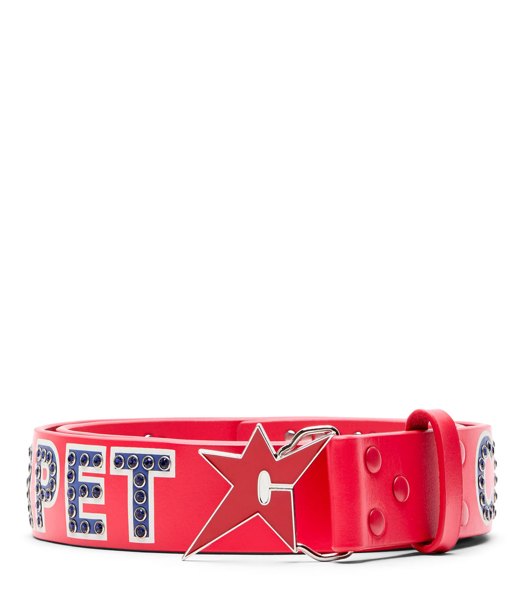 Carpet Company Varsity Rhinestone Leather Belt Red