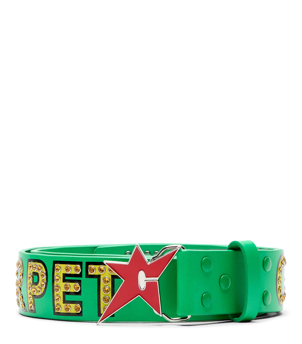 Carpet Company Varsity Rhinestone Leather Belt Green