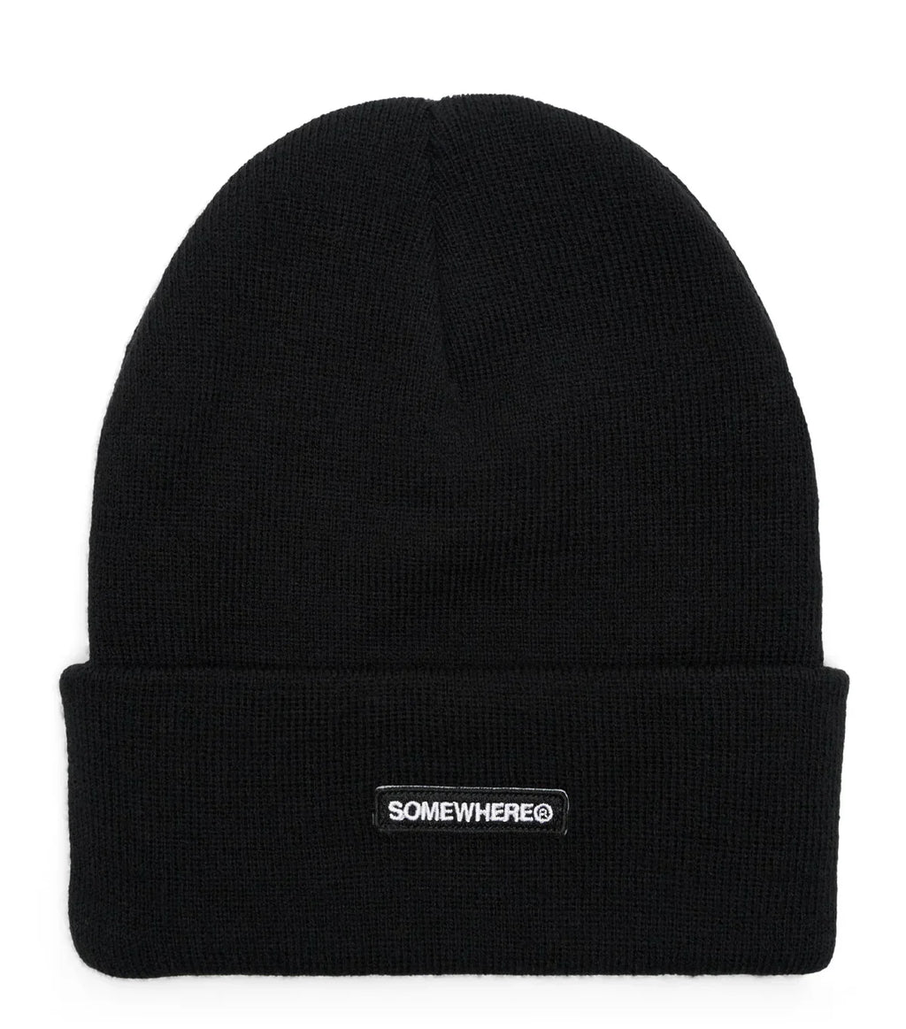 SOMEWHERE Patch Logo Winter Beanie Black