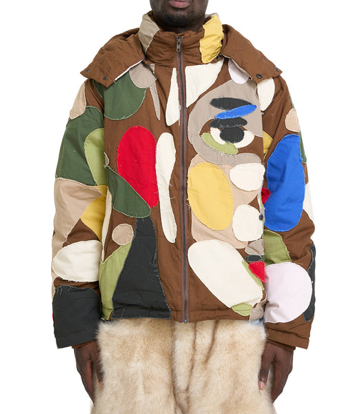 KidSuper Patchworked Face Down Jacket Brown