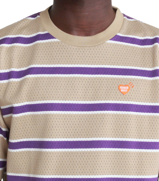 Human Made Striped Mesh T-Shirt Beige