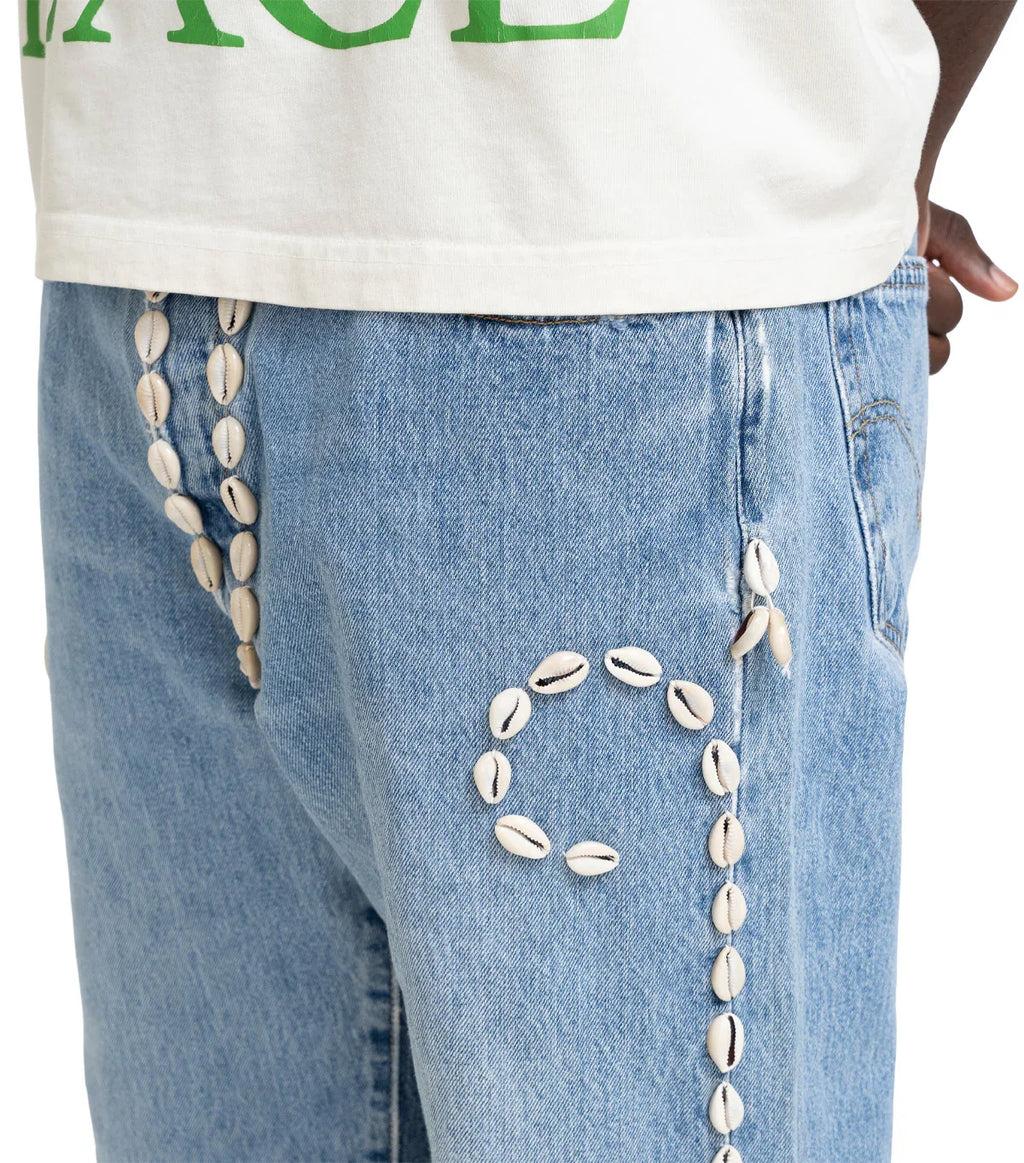 Barriers Barrera Cowrie Shell Denim Shorts Blue