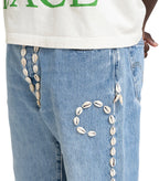 Barriers Barrera Cowrie Shell Denim Shorts Blue