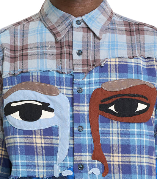KidSuper Face Patchworked Flannel Blue