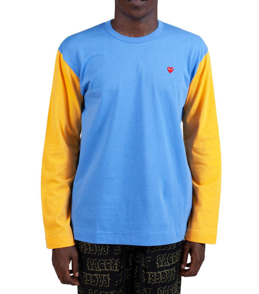 CdG PLAY Bi-Color Long Sleeve T-Shirt Blue