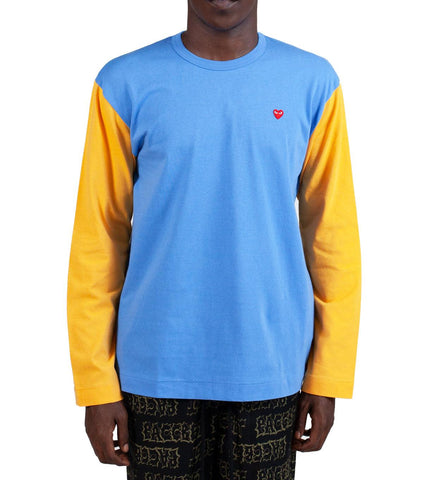 CdG PLAY Bi-Color Long Sleeve T-Shirt Blue | SOMEWHERE®