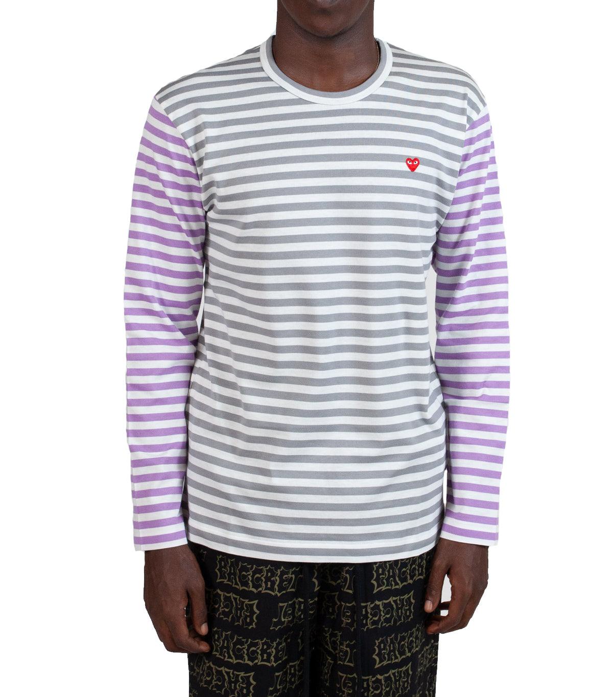 CdG PLAY Bi-Color Striped Long Sleeve T-Shirt Grey