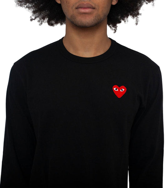 CdG PLAY Red Heart Long Sleeve T-Shirt Black | SOMEWHERE