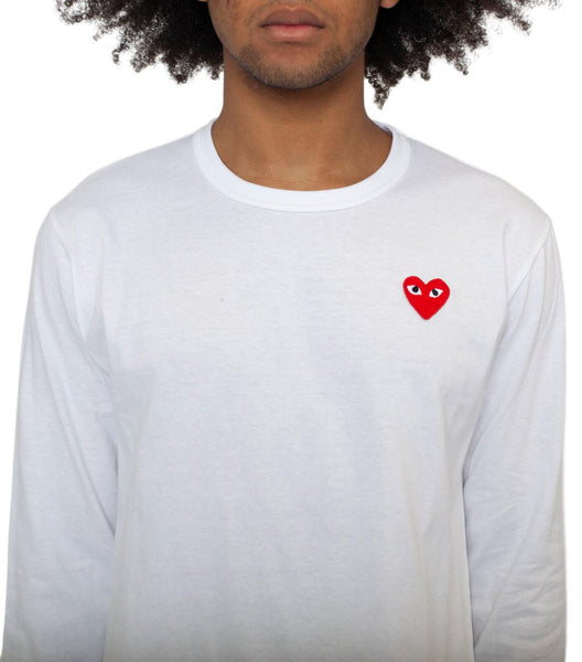 Cdg PLAY Red Heart Long Sleeve T-Shirt White | SOMEWHERE