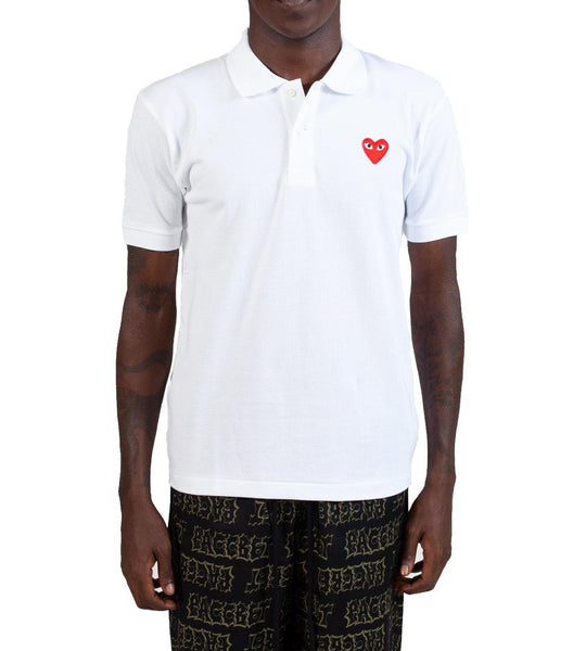 CdG PLAY Red Heart Polo Shirt White