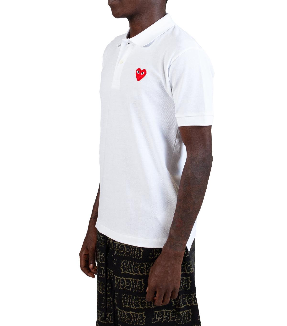 CdG PLAY Red Heart Polo Shirt White